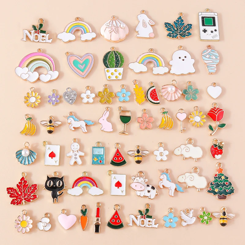 Leslie Mix Styles 20/30/50pcs Jewelry Making Charms Golden Enamel Plated Pendant For DIY Jewelry Making Handmade Accessories