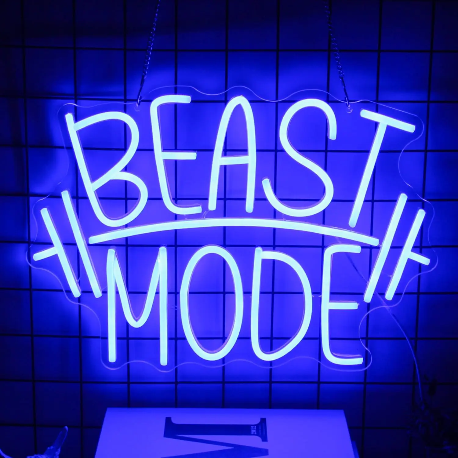 

Beast Mode LED Neon Sign for Wall Decor Blue Letter Motivational Gym Decor Barbell Dumbbell Bedroom Gym Sports Room Man Cave