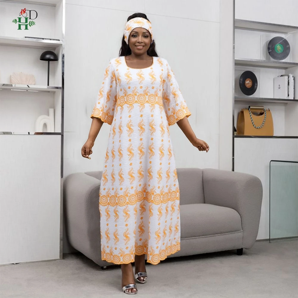 

H & D африканское женское традиционное платье с золотой вышивкой, белый наряд Bazin Riche, вечернее платье Bubu, церковный халат Boubou Djellaba