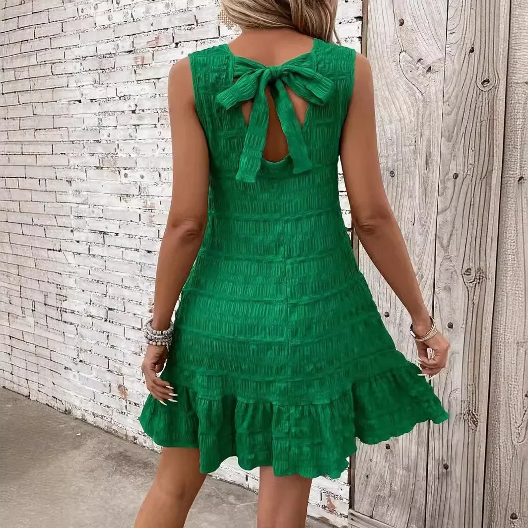 

Summer Sleeveless Ruffles Vestidos Women Casual Loose Short Dresses Female Elegant Beach Holiday Dress