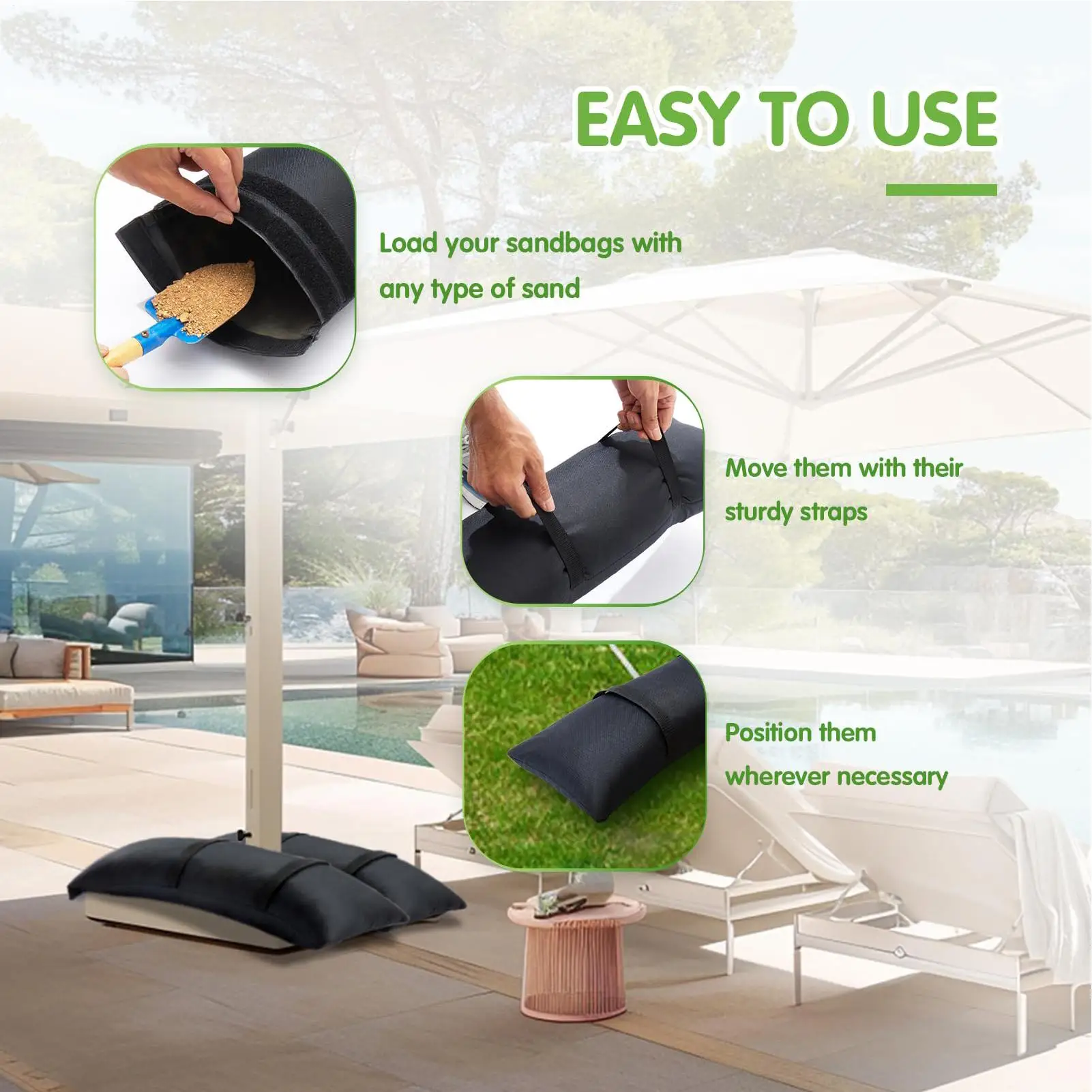 Sand Bags For Beach Umbrella 2 Pieces Fillable Sack 600D Oxford Cloth Weatherproof Beach Umbrella Base Sand Bag For Garden