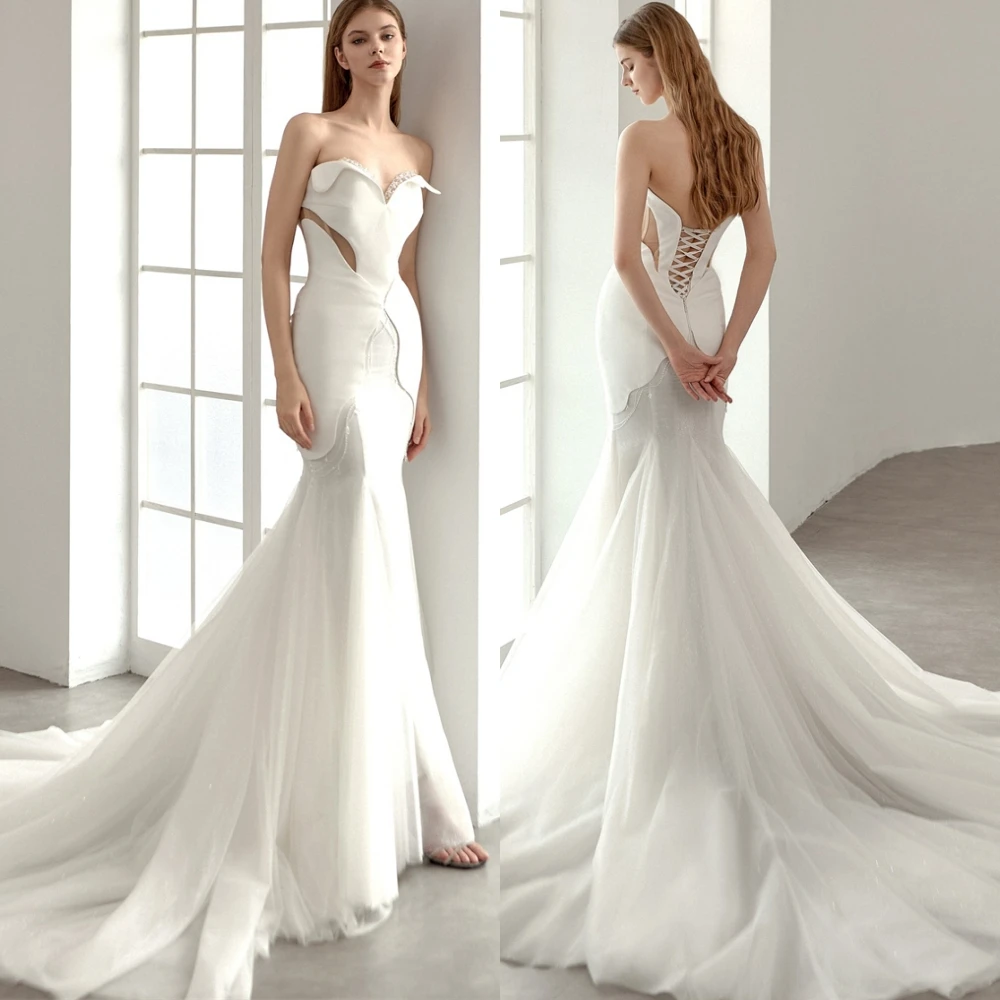 Personalizado elegante organza vestido de noite sem alças requintado sereia vestidos de baile de alta qualidade vestidos de ocasião especial