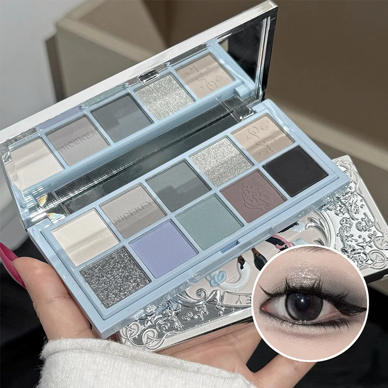 Paleta de Sombras de Ojos NICEKEY de 10 Colores, Morado Brillante, Perlado, Mate, Nude, Maquillaje Brillante, Cosméticos de Larga Duración para Ojos