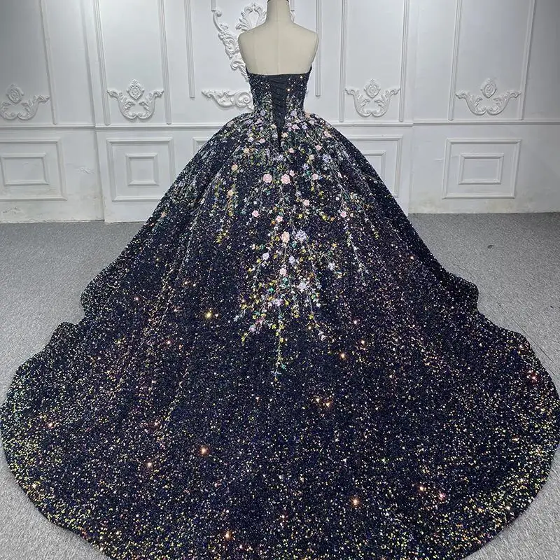 customized Luxury Black Quinceanera Dresses Ball Gown Sequined Vestidos De 15 Años 2025 Applique  Sweetheart