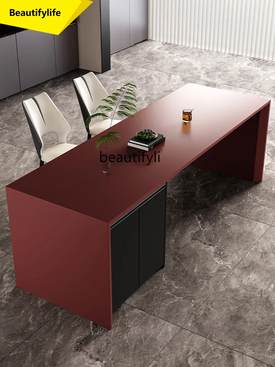 

LL A57 Integrated household rock slab mid-island can be customized multi-functional open kitchen bar