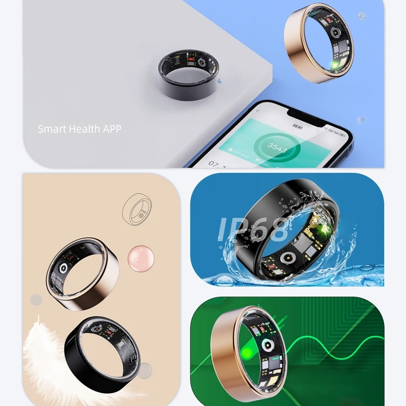 Smart Ring Men Women, Heart Rate Blood Oxygen Bloods Pressure Monitor Smartring IP68 & 5ATM Waterproof, Multi-sport Mode Rings