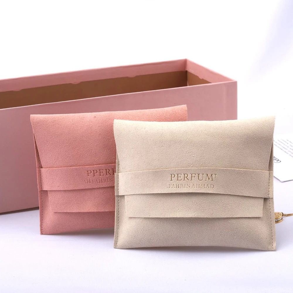 

Custom Logo Printed Envelope MicrofiberJewelry Bag with Compartment Earring Necklace Packaging Bags Luxury Gift Velvet Pouch