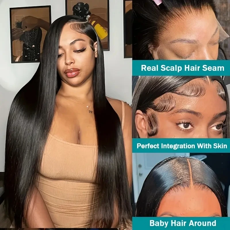 250% Density Bone Straight Human Hair Wigs HD Transparent 13x6 Lace Front Human Hair Wigs Straight Pre Plucked with Baby Hair