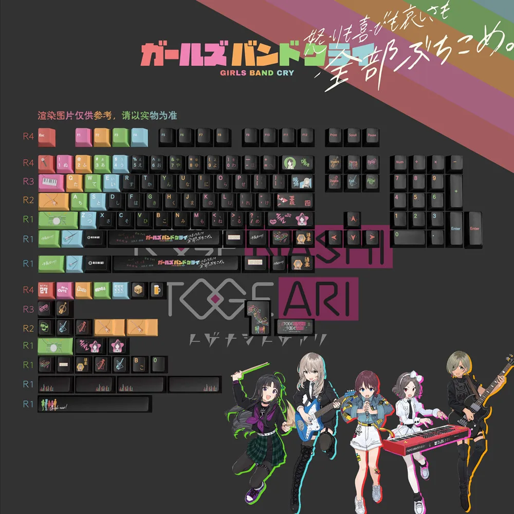 1 Set 142 Key Girls Band Cry Keycap Cherry Profile 5 Side DYE Sub Keycaps ISO Enter For Mx switch Mechanical Gaming Keyboard