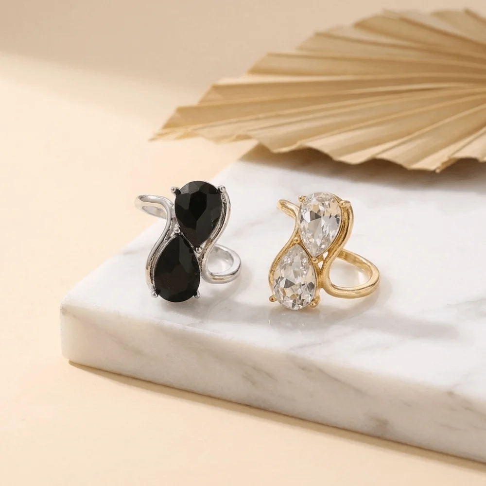 Luxury Alloy Double Teardrop Scarf Buckle Shinny Rhinestone Hijab Clip Lightweight Irregular Wave Scarf Ring Waist Knot