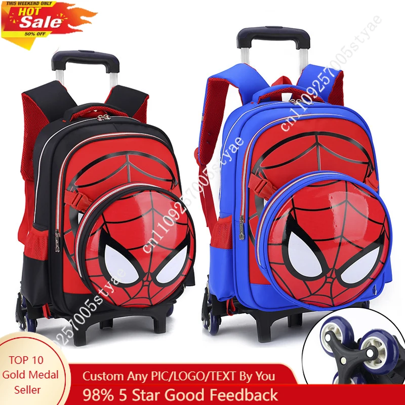 

Spiderman High Quality Cosplay Rolling Schoolbag A Durable Lightweight 17in Bag with A Detachable Crossbody Bag 2/6 Wheels