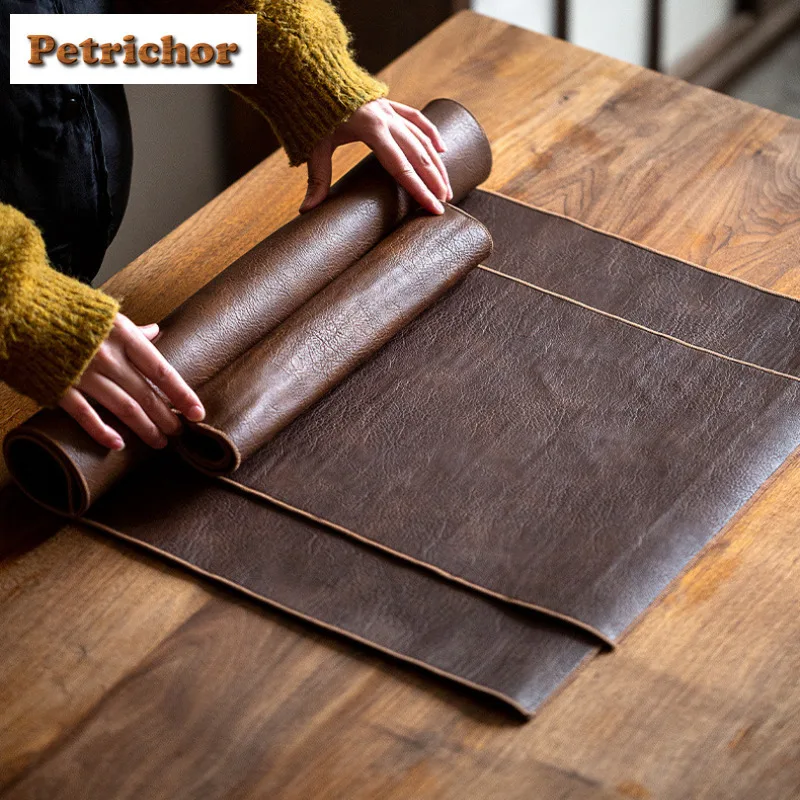 Leather Tea Table Mats Handmade Tea Flag Heat Insulation Mat Drink Coaster Dinner Table Cloth Mat Chinese Tea Set Decoration