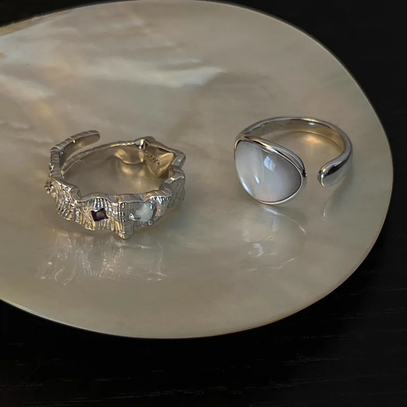 New Silver Inlaid Shell Stone Irregular Opening Ring High End Charm Jewelry Accessories Suitable For Women's Parties Gifts