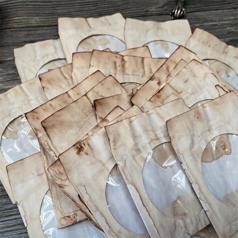 5 Pieces Vintage Coffee Dyed Transparent Paper Bag Junk Journal Ephemera DIY Album Collage Bag Scrapbooking Material Paper Pack view 2