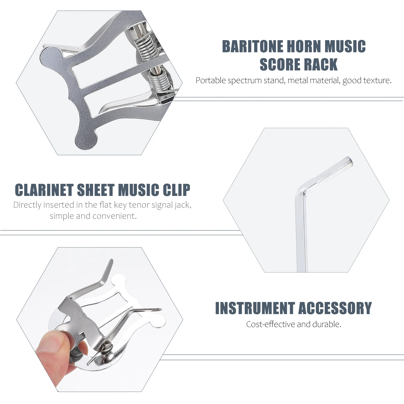 الباريتون القرن زحف الموسيقى كليب معدن مطلي مقاومة للاهتراء خفيفة الوزن العالمي ورقة حامل الموسيقى أداة النحاس