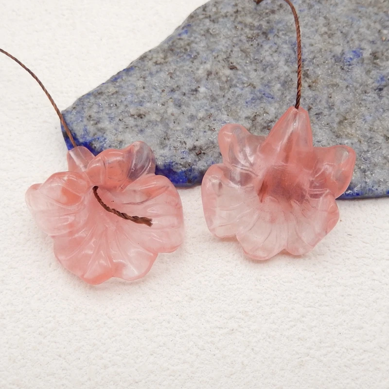 Beads for Jewelry Making Volcano Cherry Quncortz Carved Flower Earring Beads Fashion Jewelry Accessory For Women 28x25x11mm 11g