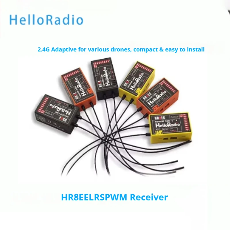 HelloRadio HR8E ELRS 2.4G 9-Channel PWM Power Supply DC 4.5-7.4 V Receiver Dual Antenna Fixed Wing Model RC Boat Universal