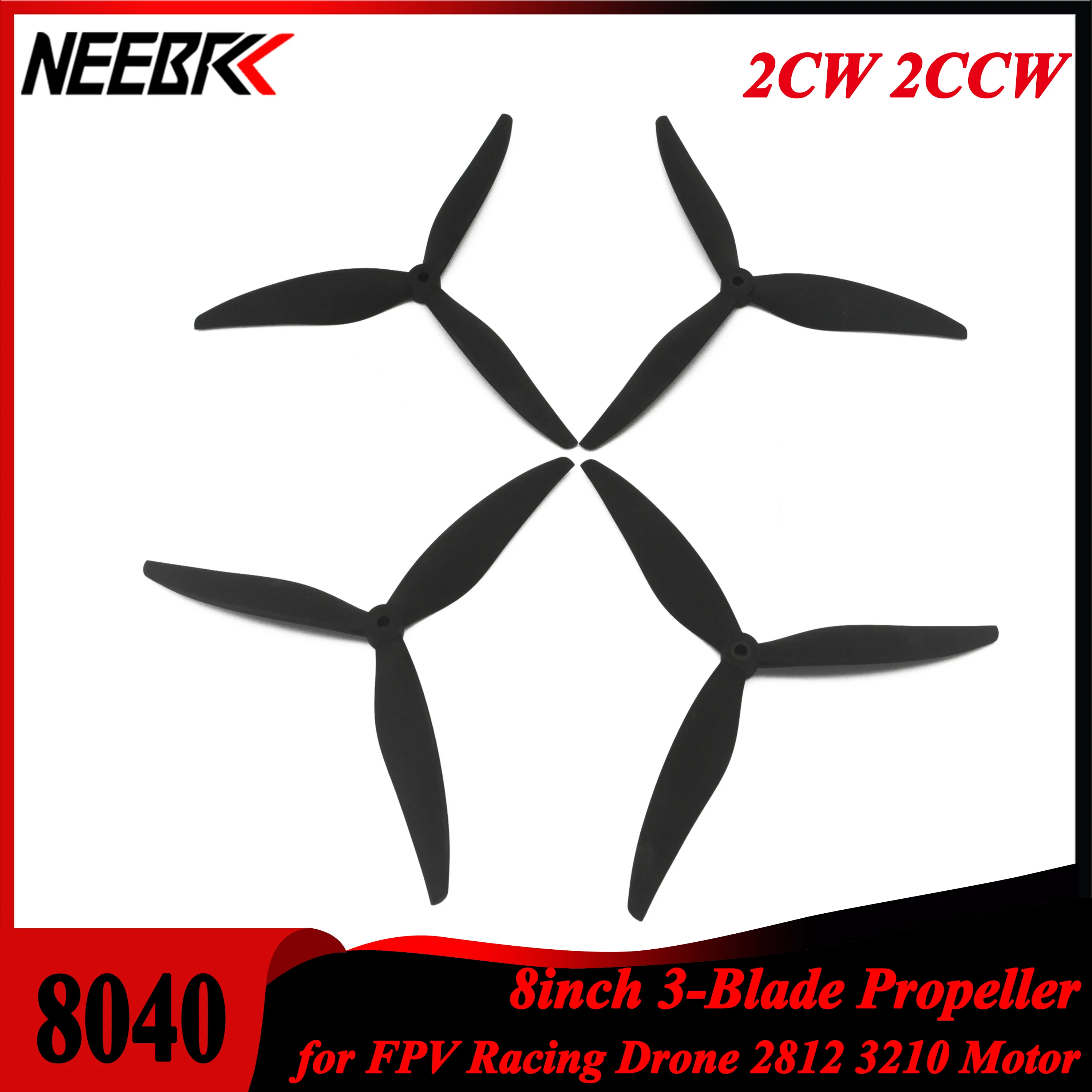 Neebrc 8040 8 polegadas 3 lâminas 2cw 2ccw adereços hélices de baixo ruído para drone de corrida fpv quadcopter rc avião mark4 2812 3210 motor