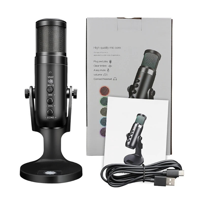 Multipurpose Professional USB Microphone Type-C for Recording PC Computer Chat Singing 360 Degree Rotation Control RGB Light