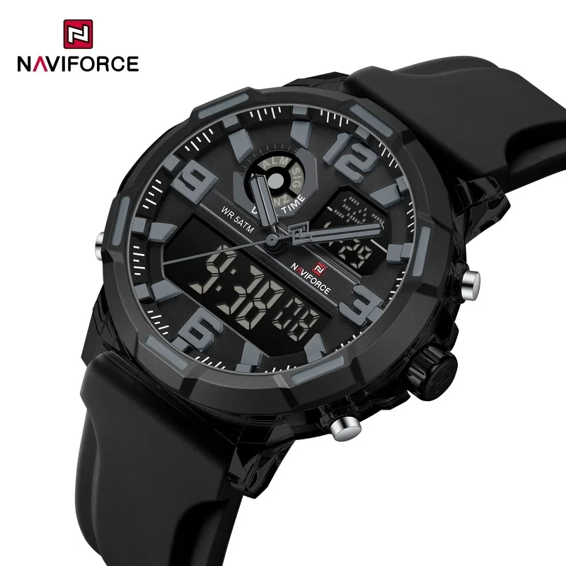 

NAVIFORCE Military Style Men's Quartz Watch Slate Gray Dial White Arabic Numeral Scale 50M Waterproof Sports Luminous Wristwatch