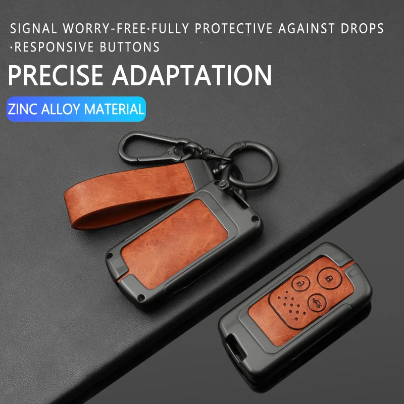 Zinc Alloy Leather Car Key Case Cover for Honda CRV Fit Fried Freed Spike Step WGN RG1 Spada CRZ Shell Keychain Accessories