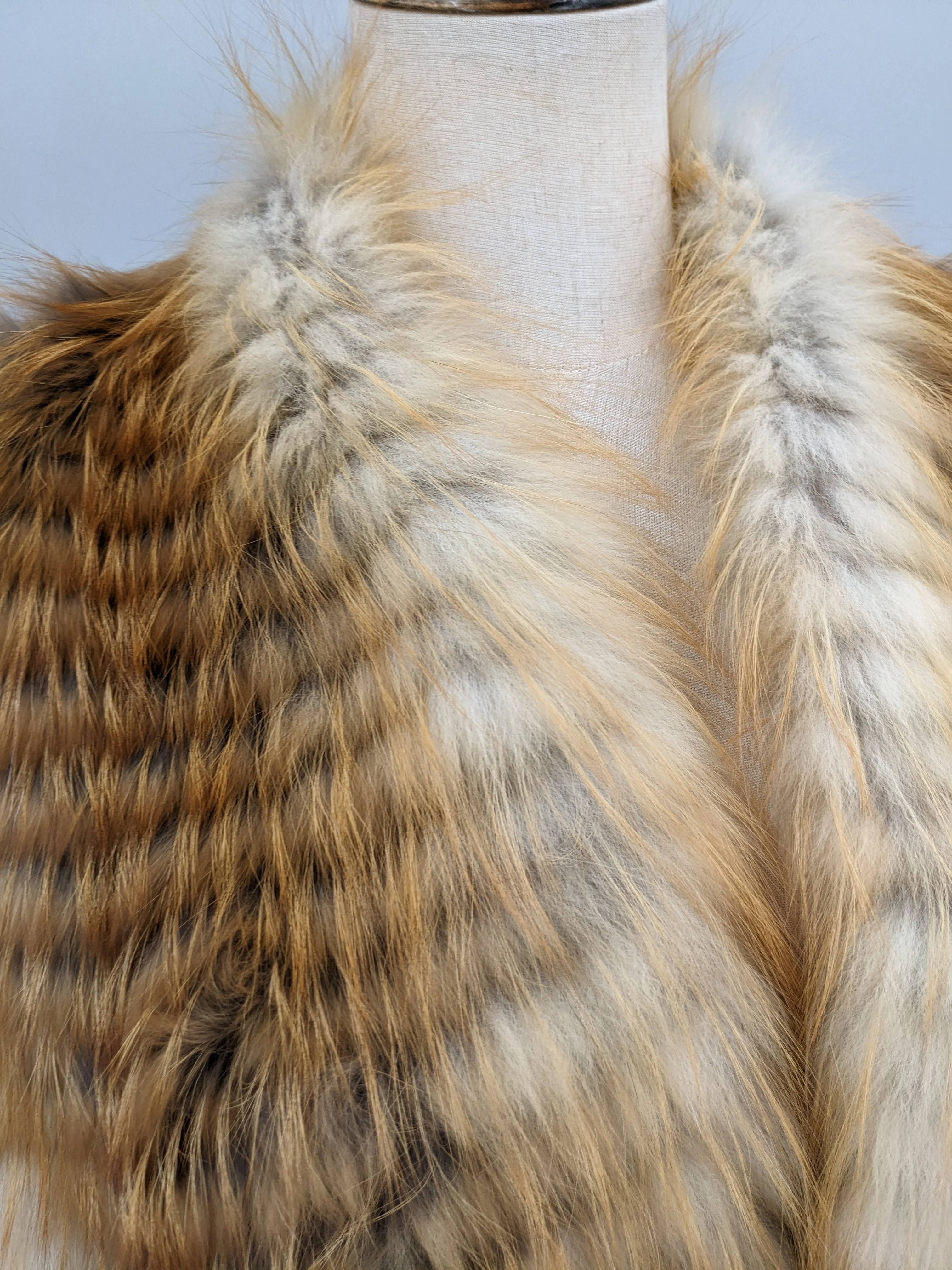 Women Real Golden Island Fox fur Coat make of fur strip sewed together for spring autumn luxury furry jacket coat length 77 cm