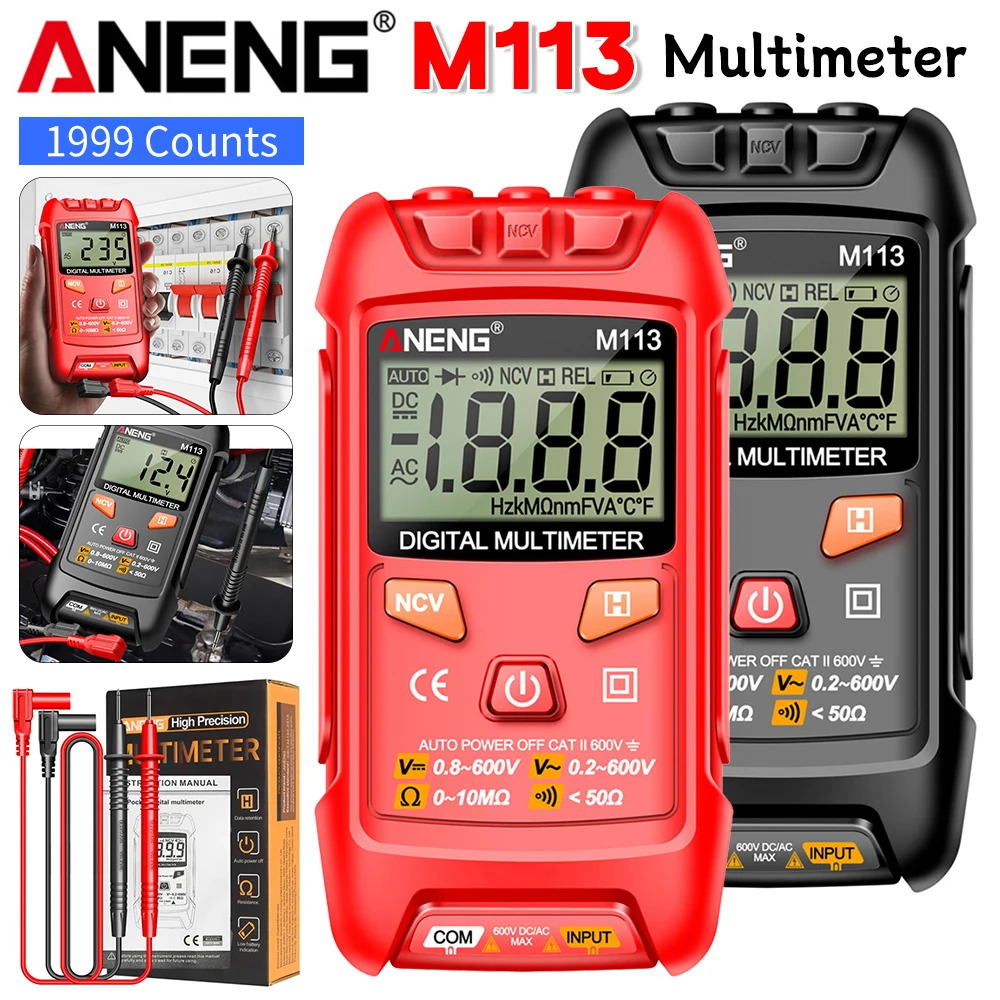 ANENG M113 Digital Multimeter 1999 Counts Mini Multímetro AC/DC Voltage Tester Ohm NCV Current Ammeter Detector Electrical Tools