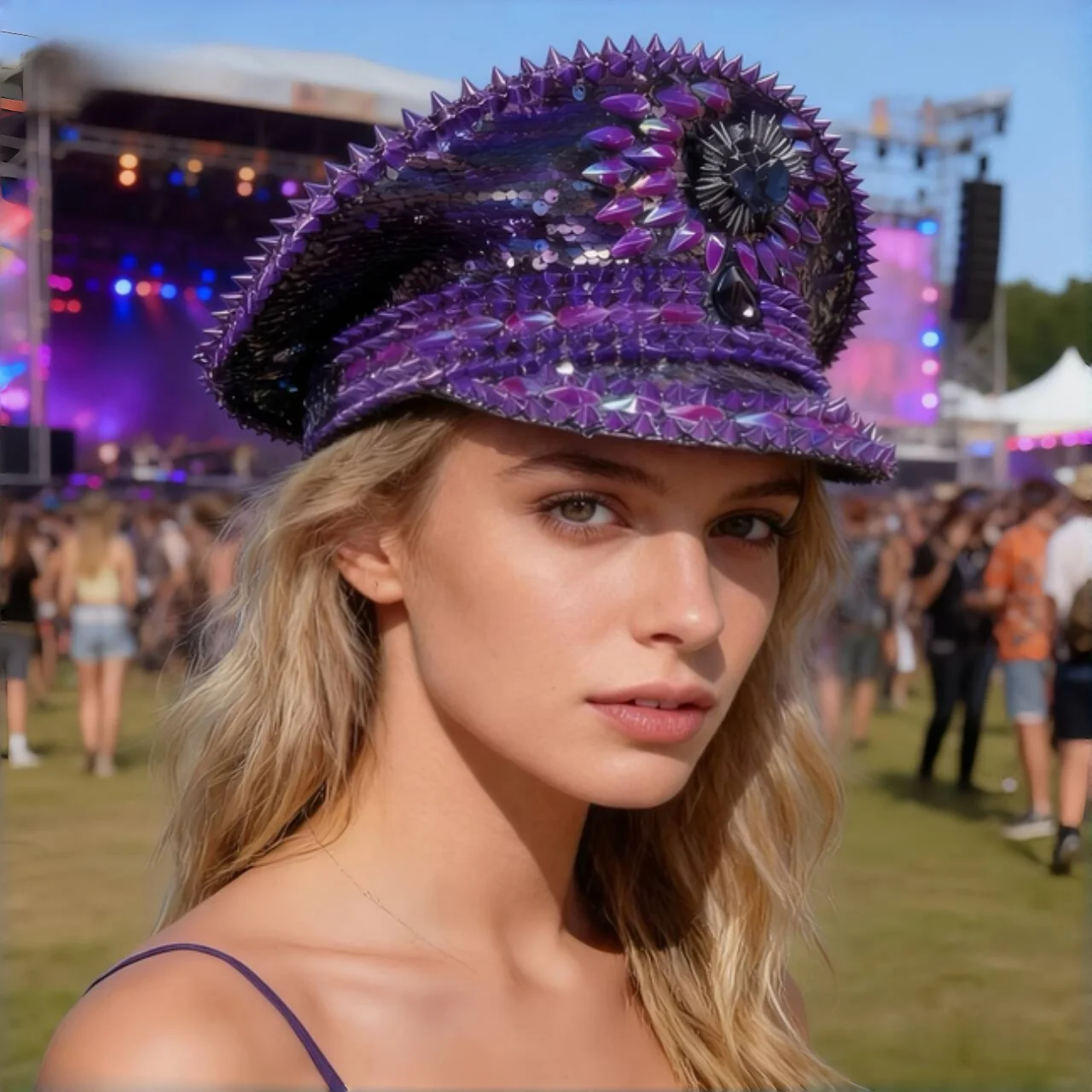 

HongLuan Luxury Violet Captain Hat Rhinestone for Burningman Festival Woman, Vintage Military Accessories & Military Cap Man