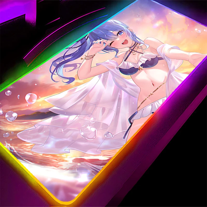 Alfombrilla de ratón LED RGB h-hololive Hoshimachi Suisei HD, alfombrilla para juegos de Anime, alfombrilla antideslizante para teclado, accesorios para PC, alfombrilla de ratón de goma para escritorio