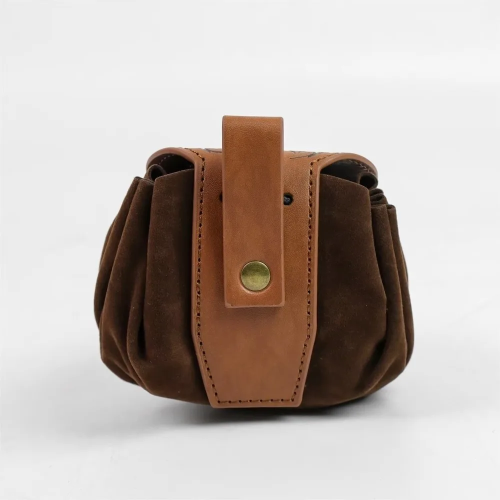 

High Quality Artificial Leather Belt Wallet Portable Retro Money Pouch Hangable Bag Drawstring Bag