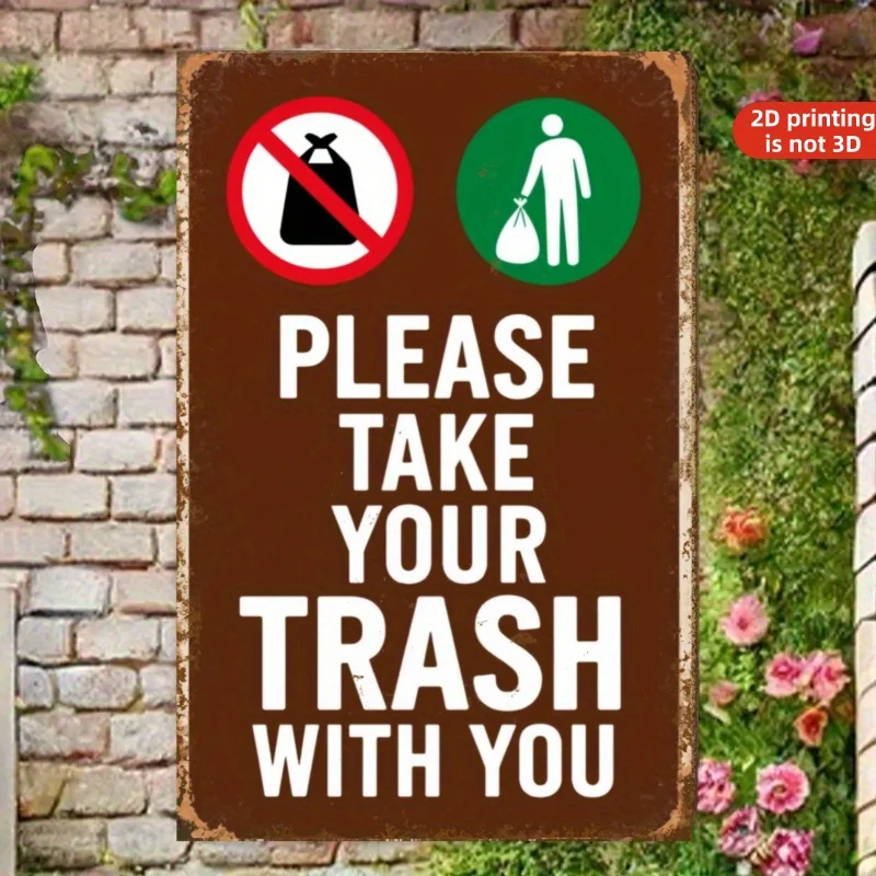 CIFBUY Rustic Aluminum Wall Art Waterproof Durable No Littering Garbage Sign For Kitchen Restaurant Bar Home Decor