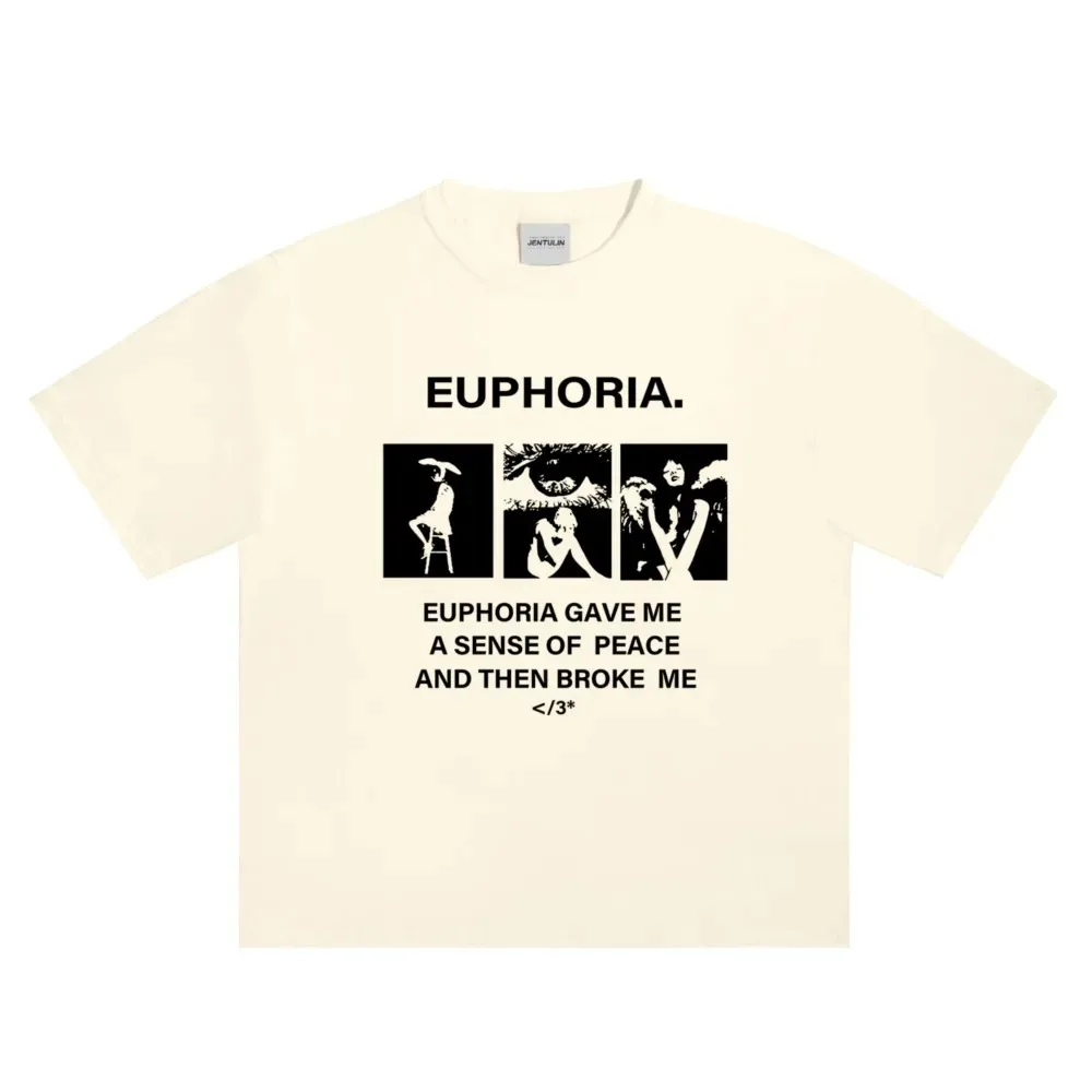 T-shirt unisexe surdimensionné en coton à imprimé graphique EUPHORIA, style streetwear coréen, hip-hop, gothique, à manches courtes pour homme