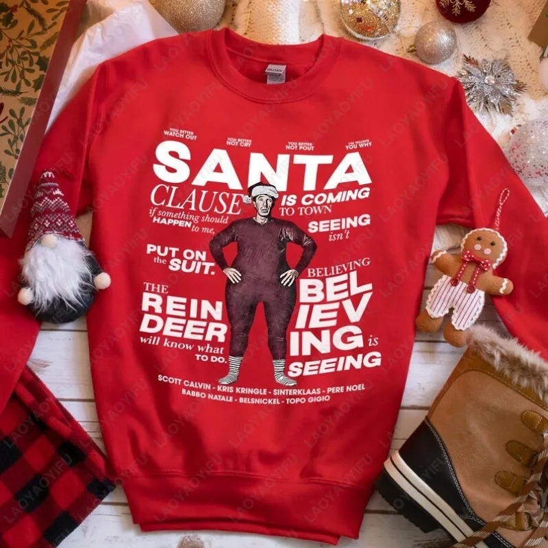 

Santa Clause Christmas Movie Pullovers Vintage 90s Christmas Movie Hoodie Funny Unisex Crewneck Sweatshirt Santa Xmas Sweater