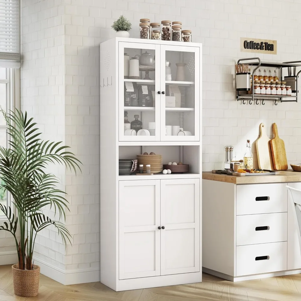 72 Tall Kitchen Pantry Cabinet,White Metal Pantry Cabinet with Countertop & 4 Adjustable Shelves,Utility Storage Cabinet Rust-Re