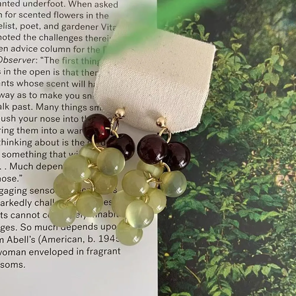 الإبداعية بوهيميا أقراط الفاكهة استرخى القرط لطيف الاكريليك العنب أقراط سبيكة الكورية نمط الخرز أقراط عطلة