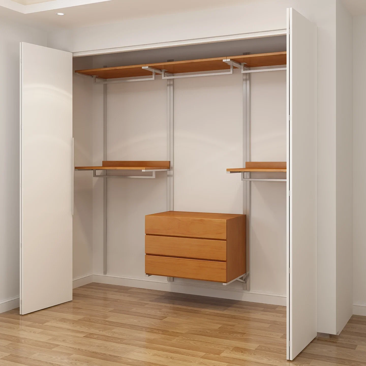 Metal wardrobe 2025 new popular household bedroom solid wood steel frame open wardrobe wall custom cloakroom