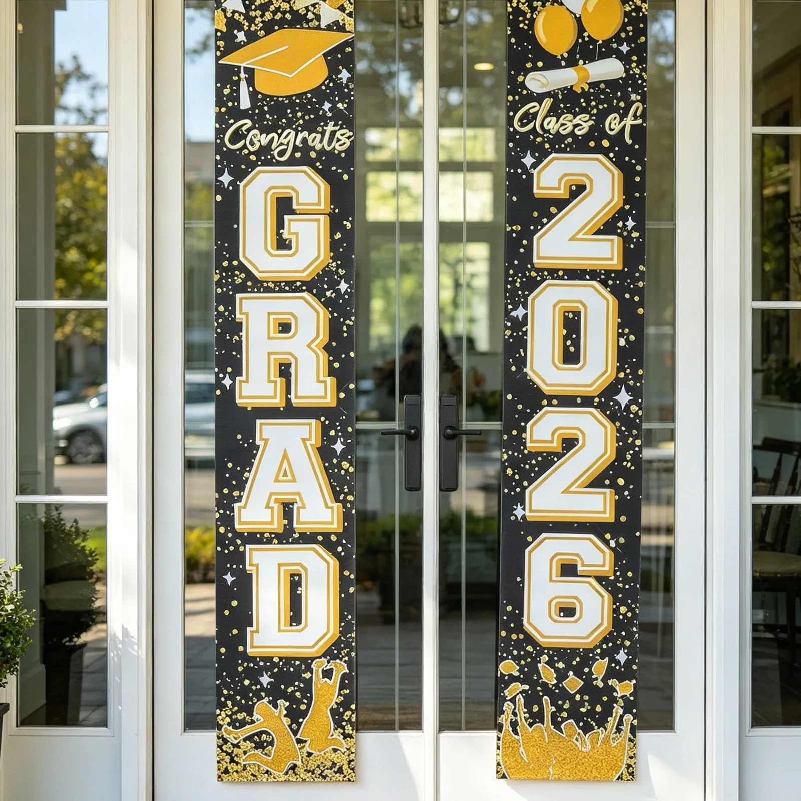 1Pair Graduation Door Couplet 2026 Gold Foil Edge Banner High School College Grad Party Decorations Photobooth Backdrop Supplies