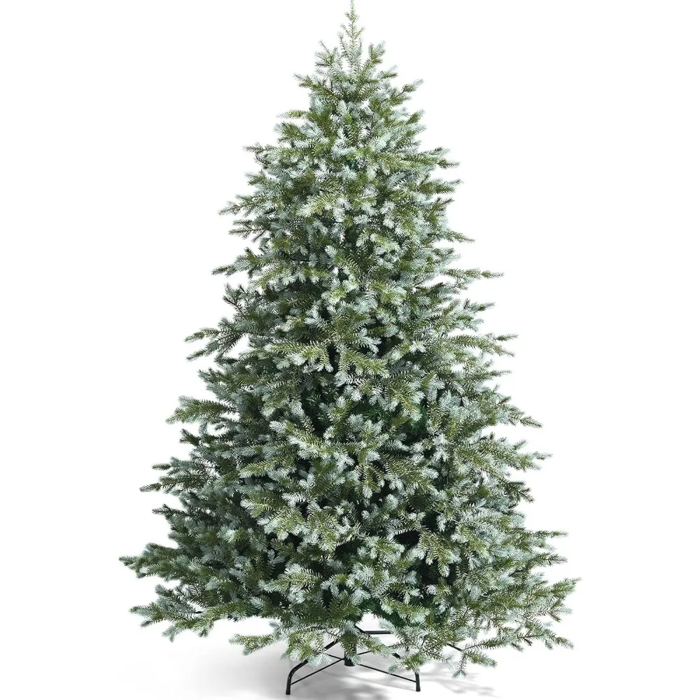 

7ft Artificial Christmas Tree, Feel Real Unlit Hinged Xmas Spruce Tree w/ 1260 Mixed PE & PVC Branch Tips, Metal Stand