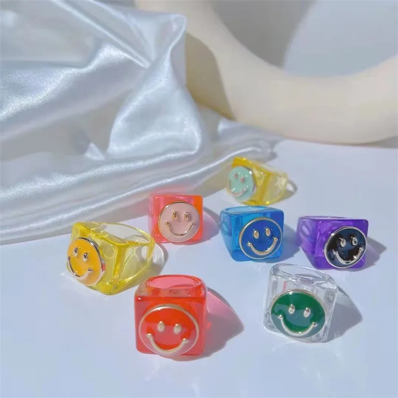 New Oleoresin Yellow Smiley Ring Woman Colorful Rings And Versatile Accessories