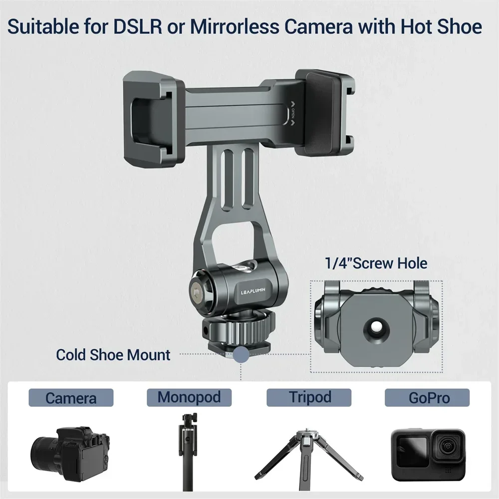 

Metal Phone Tripod Mount Camera Phone Holder Hot Shoe Adapter for Apple iPhone 15 14 Android Smartphone DSLR Camera Mic Lights