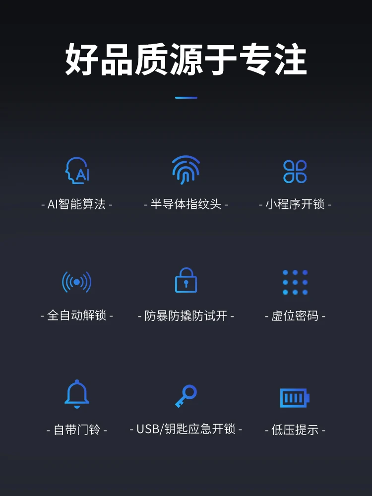 Intelligent Fingerprint Lock para Household, porta de segurança eletrônica, senha Lock, remoto, automático