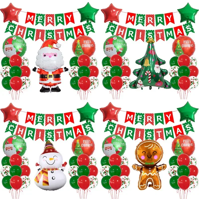 ラテックスバルーンデコレーションセット,クリスマスパーティー用,ジンジャーブレッドマン,プルフラッグ,アレンジメント,新品,27個