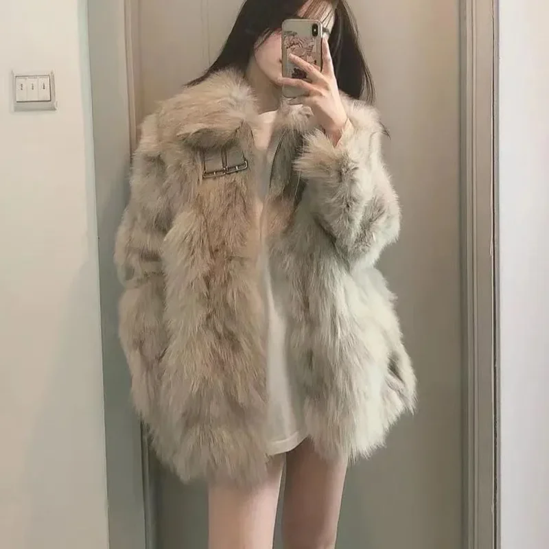 Faux Fox Fur Jacket Women Overcoat 2024 Autumn Winter New Thick Warm Parka Coat Korean Loose High-End Plush Coat Outwear Casaco