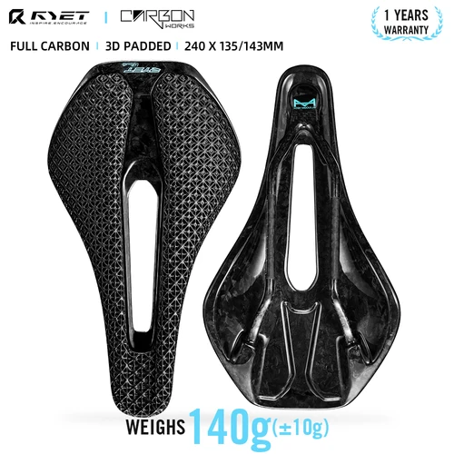 Imagen 2 del producto RYET-sillín de bicicleta con estampado 3D, asiento ultraligero de carbono de 135mm y 143mm, para bicicleta de montaña o carretera