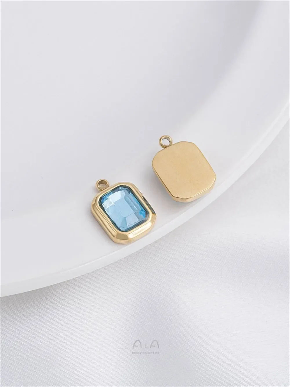 Titanium Steel Vacuum Plating 14K Real Gold Diamond Square Rectangular Tag DIY Bracelet Necklace Earrings Pendant Accessories