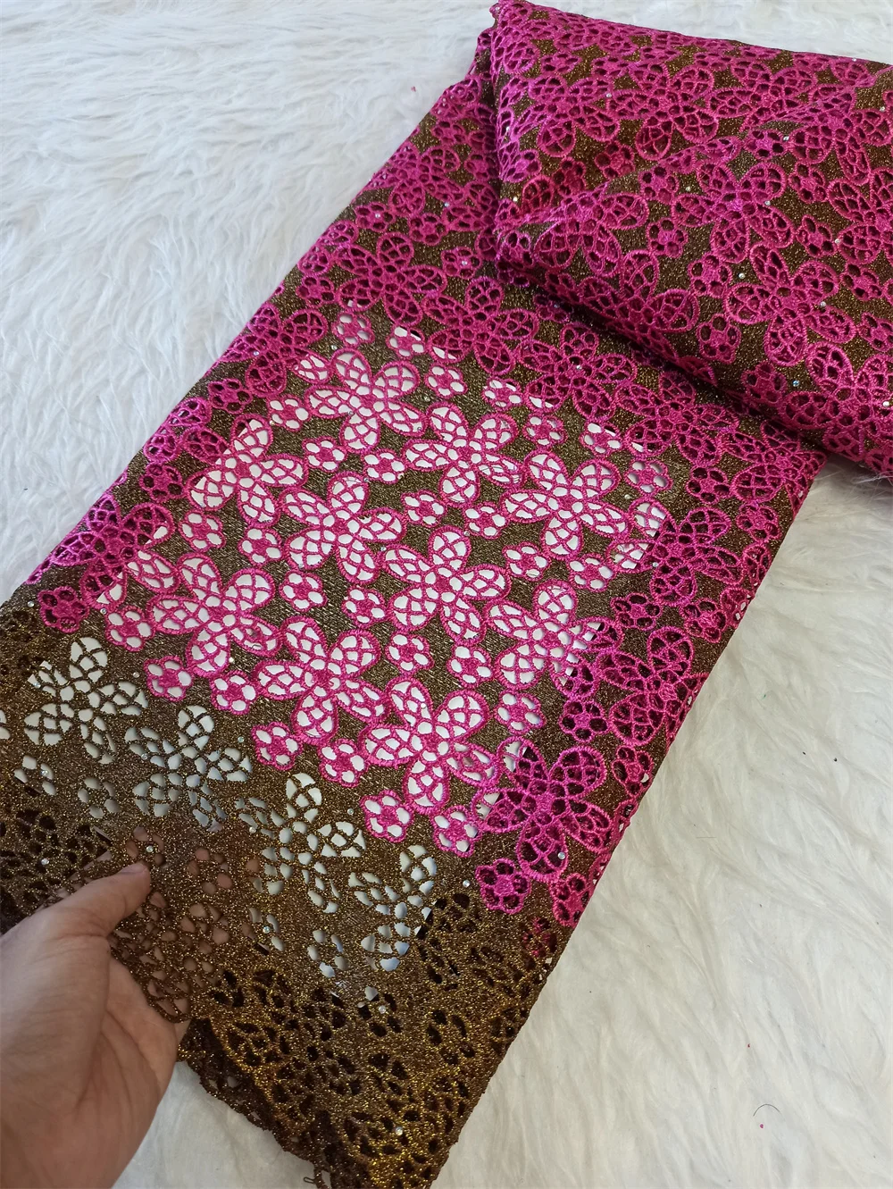 

2025 Latest High Quality African Nigerian With Tulle Sewing Guipure Lace Fabric Embroidery Dresses Sequins cotton 5Yards JH0091