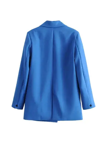 Imagen 2 del producto Blazer elegante de oficina con doble botonadura para mujer, abrigo Vintage con cuello entallado a la moda, prendas de vestir exteriores de manga larga para mujer, Tops elegantes