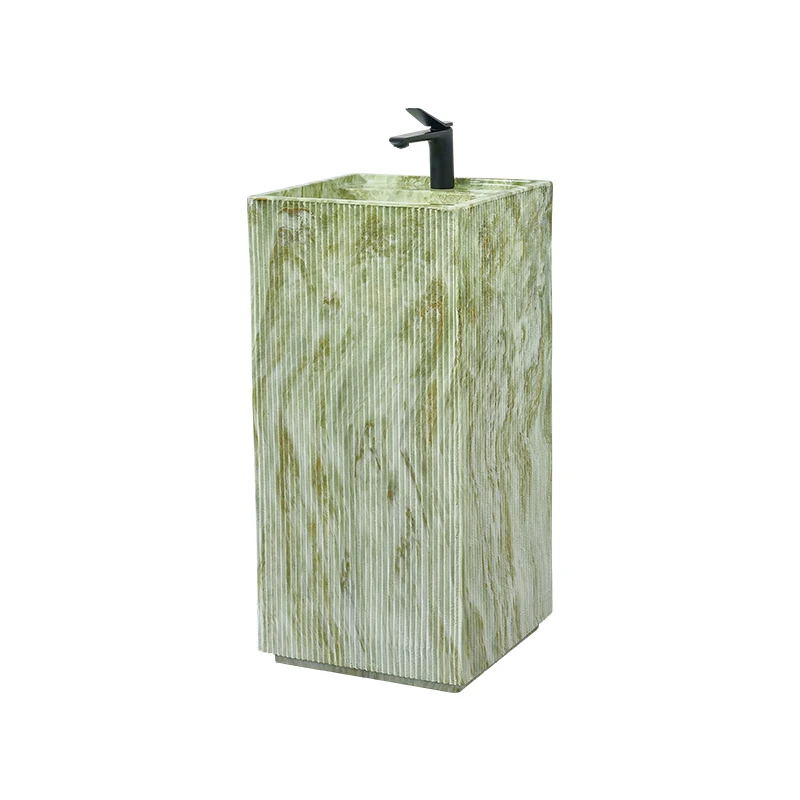 

Минималистичный светлый роскошный умывальник-колонна с зеленым мраморным каменным узором, персонализированный колонный умывальник, встроенный пол