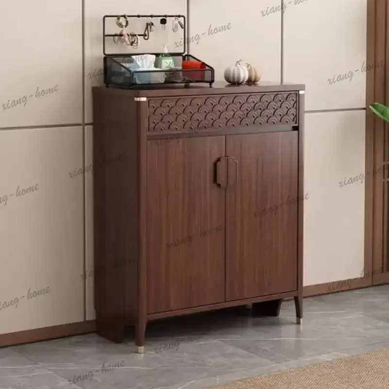 LJY Strong Retro Narrow Shoe Cabinet Design Dust Cover Living Room Shoe Cabinet Storage Solid Wood Zapatero Vertical Furniture H