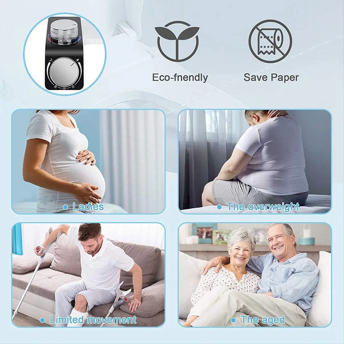 SCLS Hot and Cold Dual Multifunctional Simple Installation Bidet No Electricity Smart Toilet Seat Butt Flusher,B